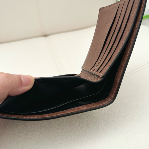 SOLD❗️COACH Men Bifold Leather Wallet Brown Blue Varsity Striped - Picture 5 of 5